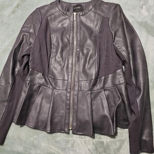 Thalia Sodi Faux Leather Peplum Moto Jacket - Black - Size S